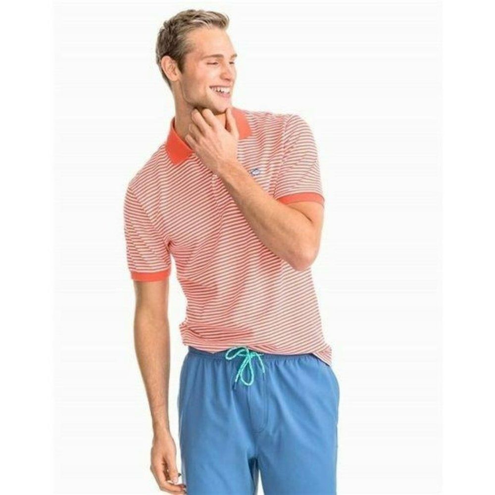 Southern Tide The Skipjack XL Coral Striped Polo shirt